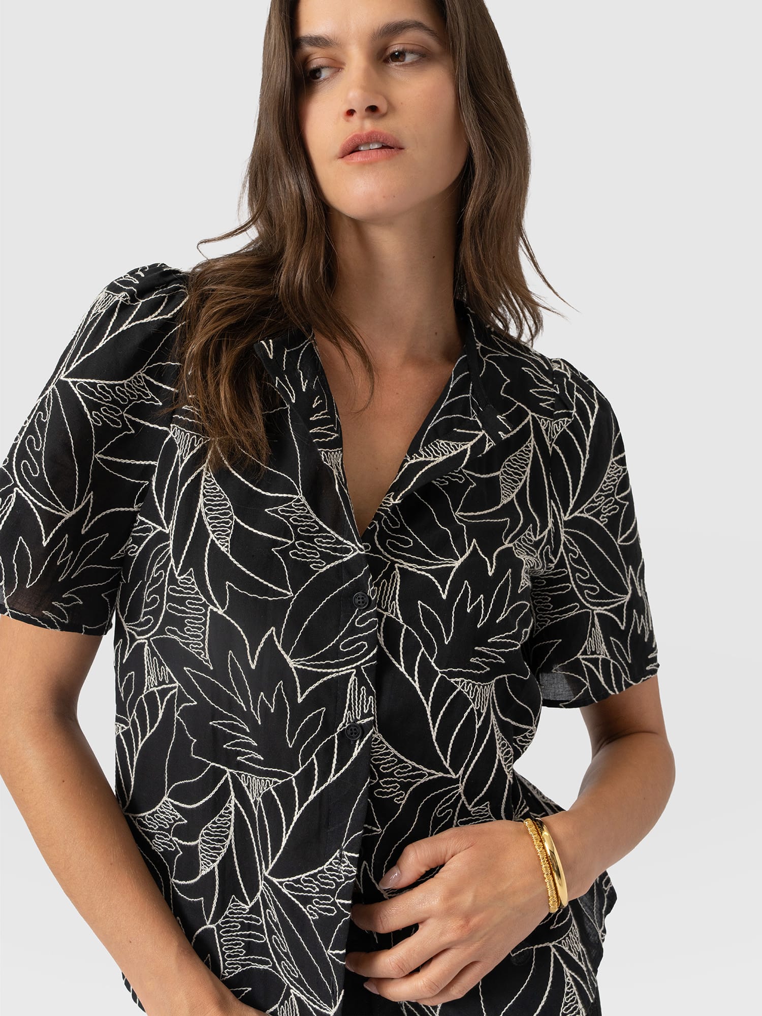 Tabitha Short Sleeve Blouse - Black Embroidered - Women's Blouses | Saint and Sofia® USA