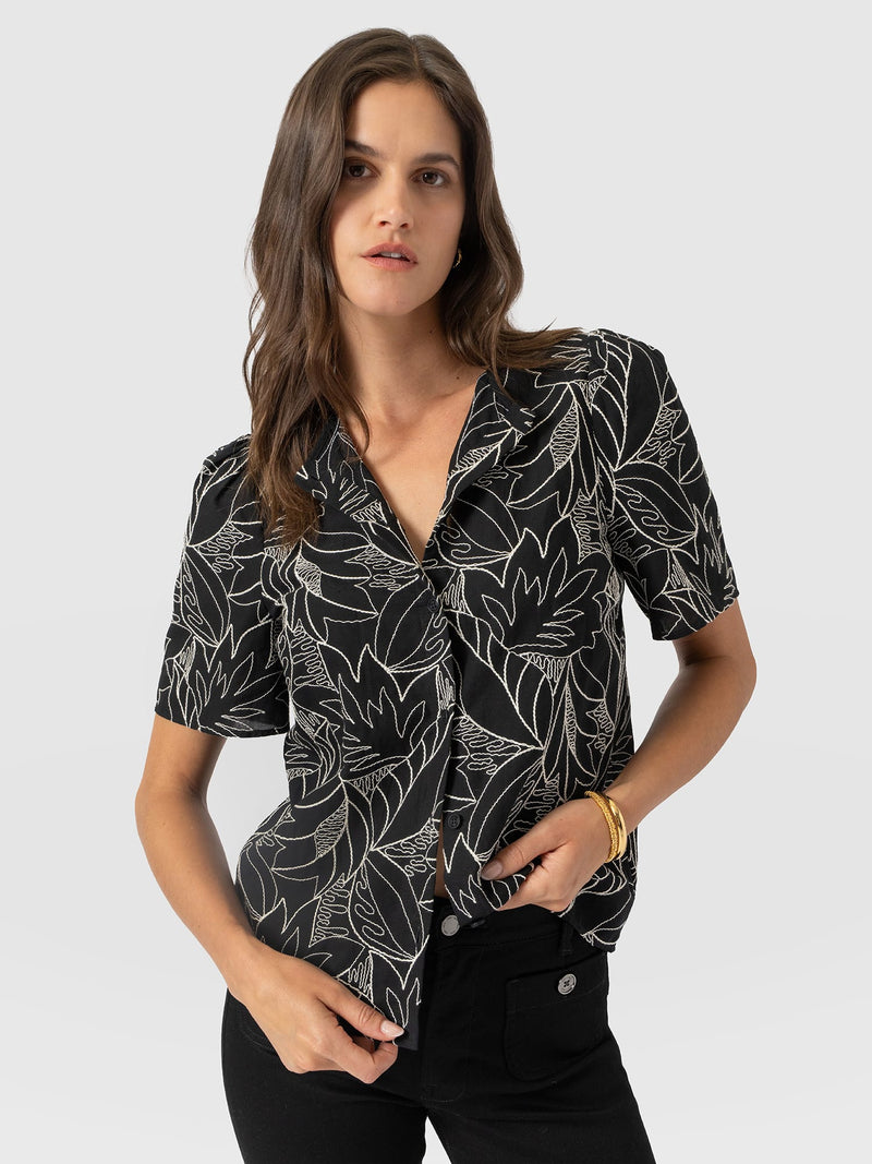 Tabitha Short Sleeve Blouse - Black Embroidered - Women's Blouses | Saint and Sofia® USA