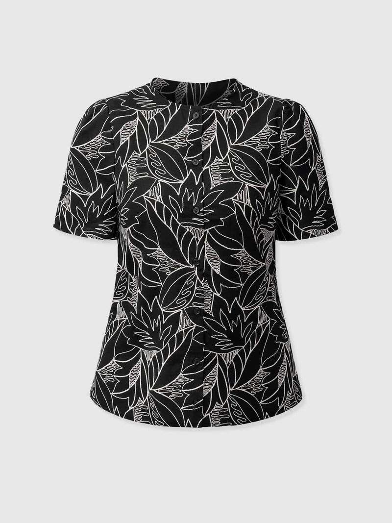 Tabitha Short Sleeve Blouse - Black Embroidered - Women's Blouses | Saint + Sofia® USA