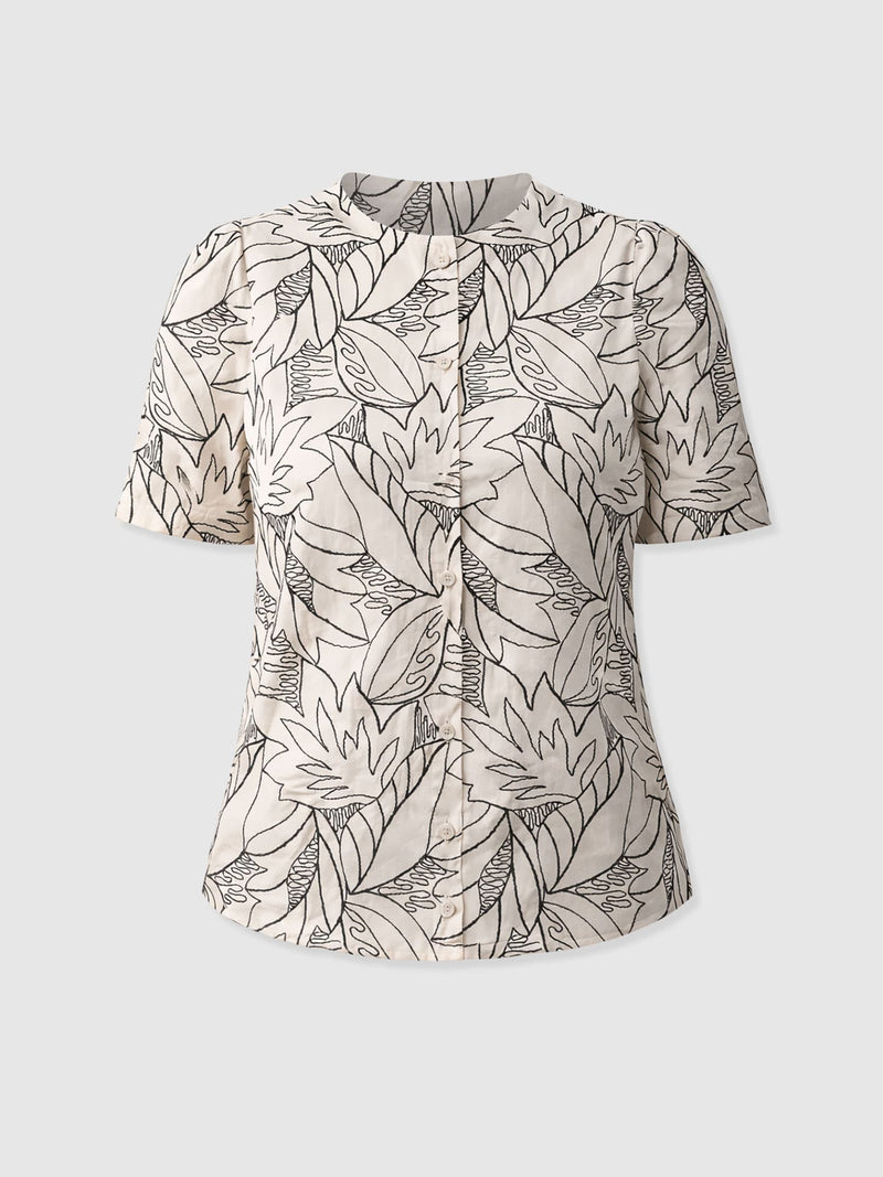 Tabitha Short Sleeve Blouse - Cream Embroidered - Women's Blouses | Saint + Sofia® USA