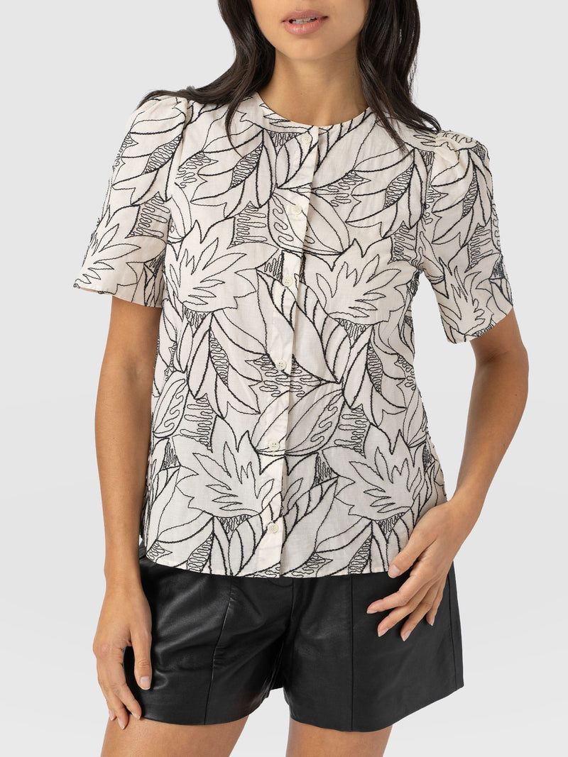 Tabitha Short Sleeve Blouse - Cream Embroidered - Women's Blouses | Saint + Sofia® USA