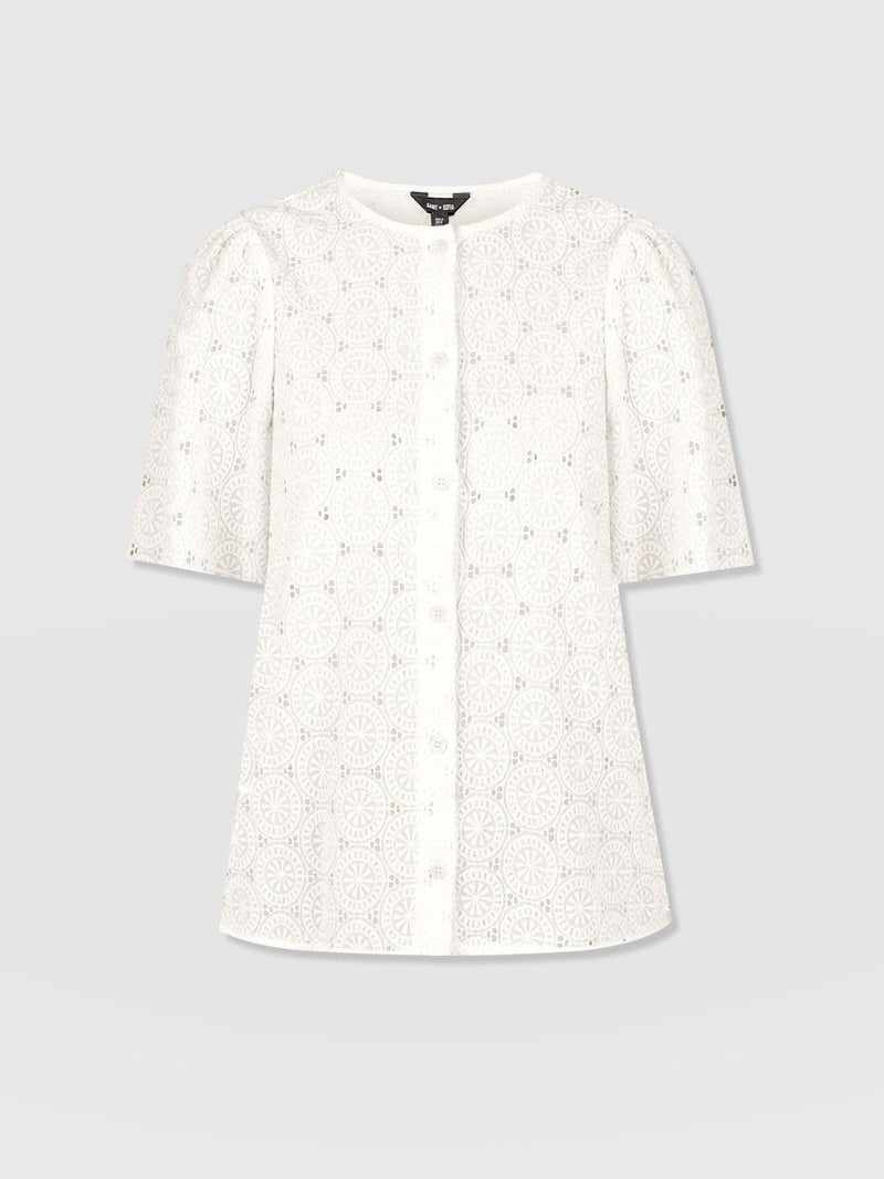 Tabitha Short Sleeve Blouse - Cream - Women's Blouses | Saint and Sofia® USA