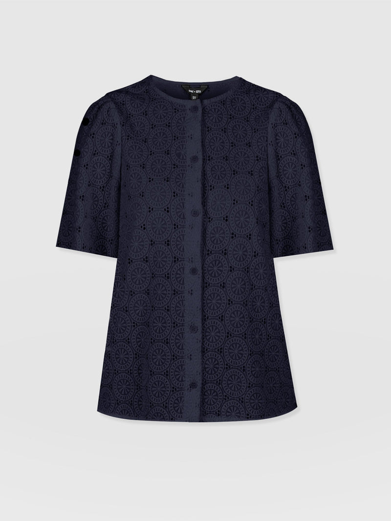 Tabitha Short Sleeve Blouse - Navy - Women's Blouses | Saint + Sofia® USA