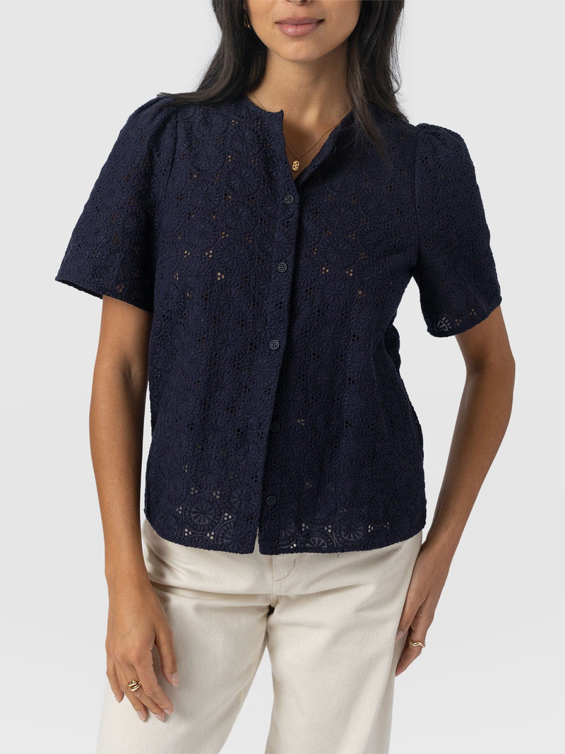 Tabitha Short Sleeve Blouse - Navy - Women's Blouses | Saint + Sofia® USA