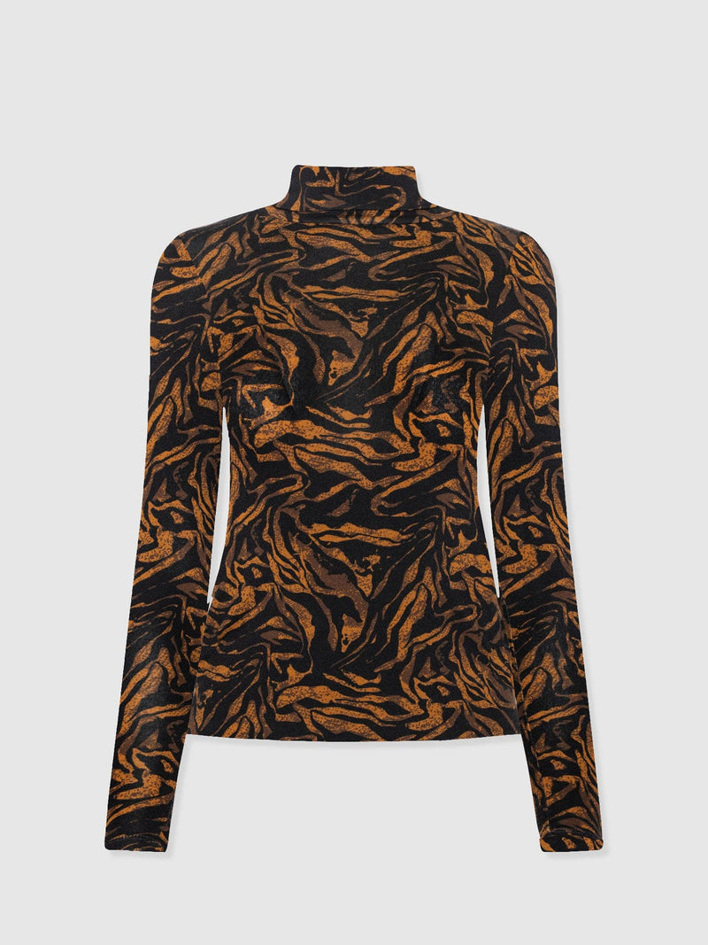 Tempest Roll Neck - Brown Zebra - Women's T-shirts | Saint + Sofia® USA