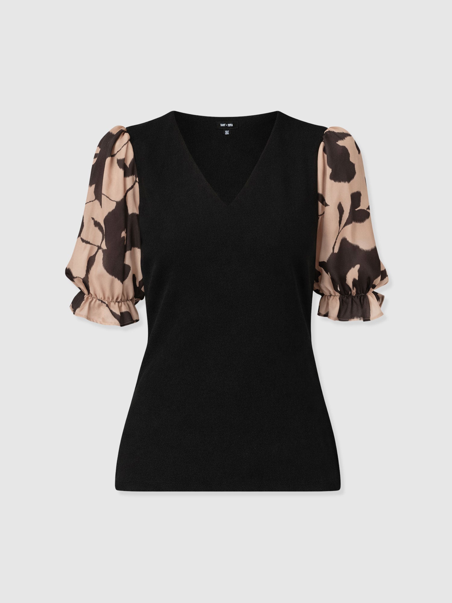 Tori Puff Sleeve Top - Brown Floral - Women's T-shirts | Saint + Sofia® USA