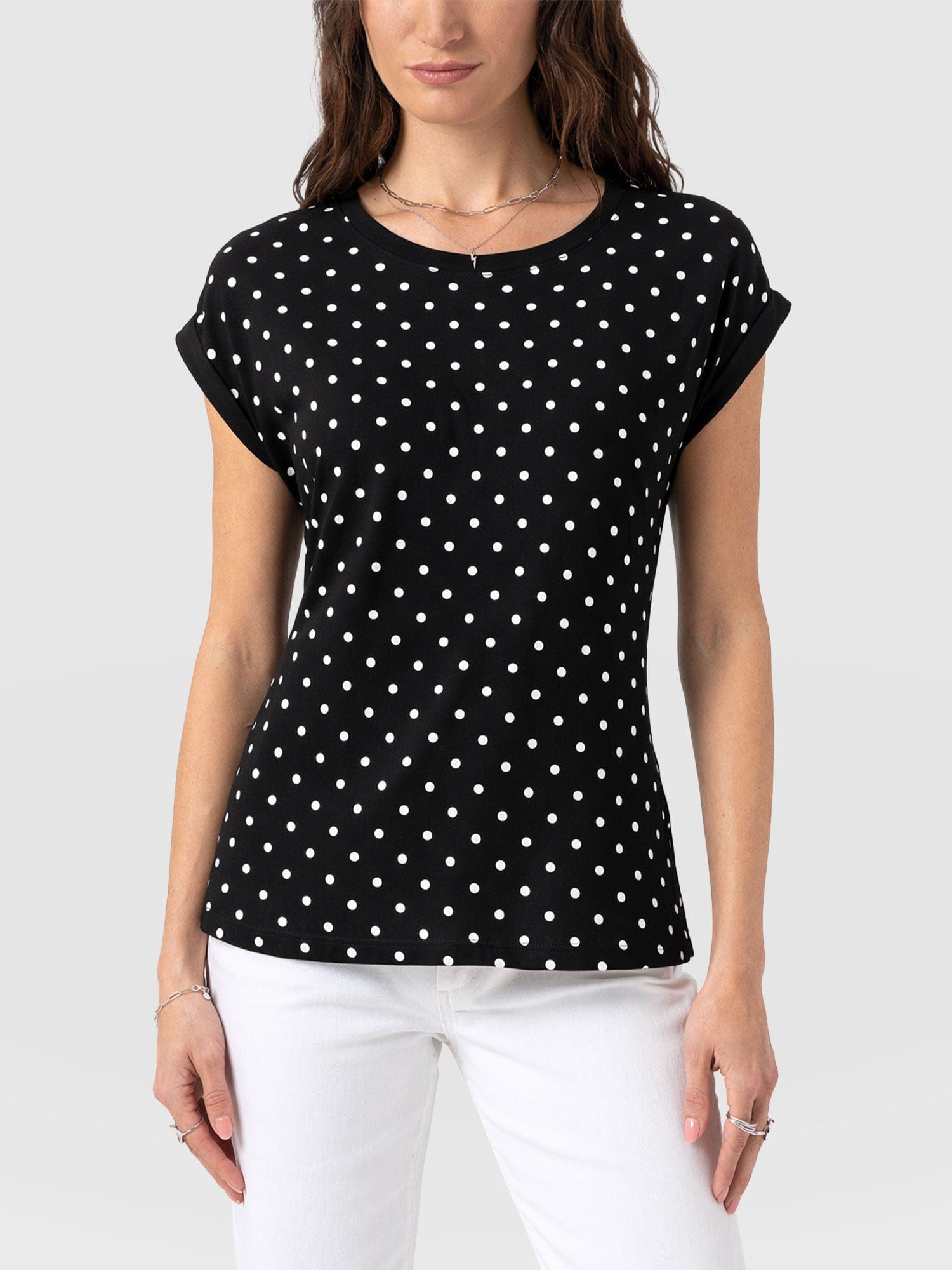 Turn Up Contrast Tee - Black Polka Dot - Women's T-shirts | Saint + Sofia® USA