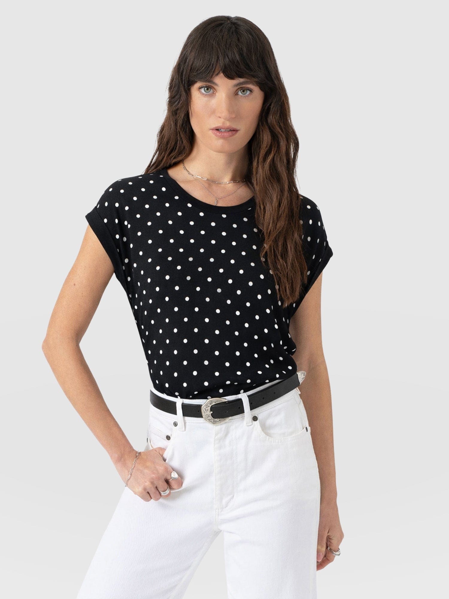 Turn Up Contrast Tee - Black Polka Dot - Women's T-shirts | Saint + Sofia® USA