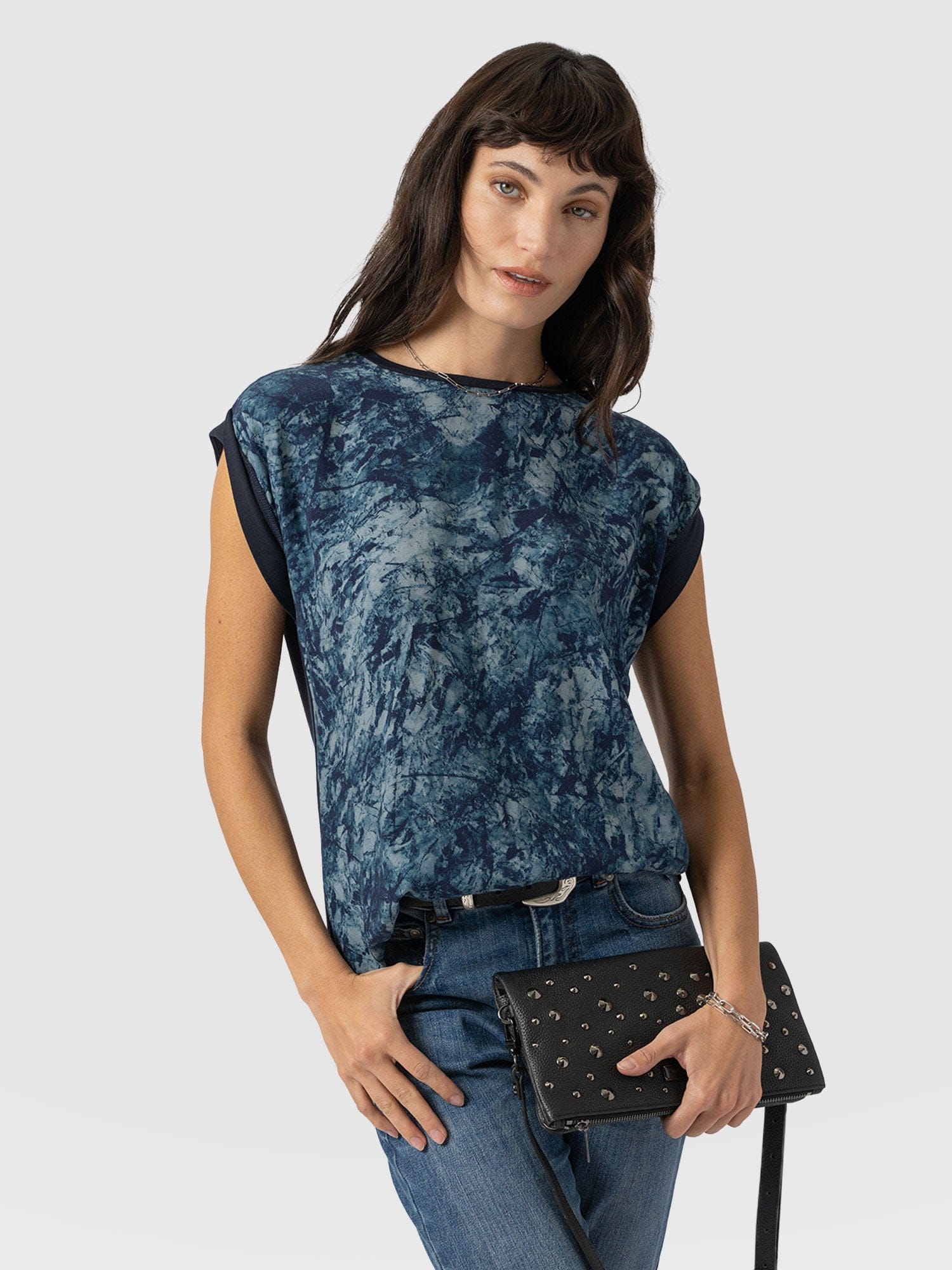 Turn Up Contrast Tee Blue Marble - Women's T-Shirts | Saint and Sofia® USA