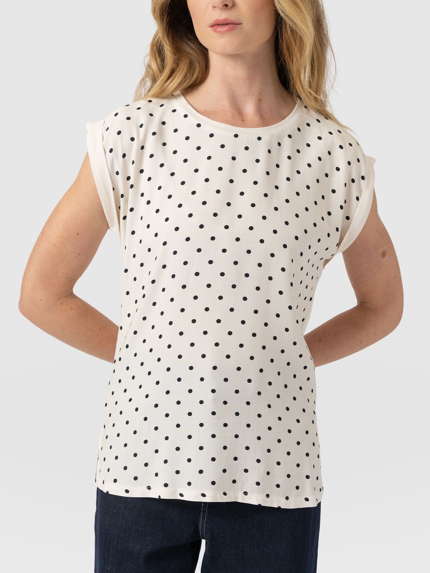 Turn Up Contrast Tee - Cream Polka Dot - Women's T-shirts | Saint + Sofia® USA