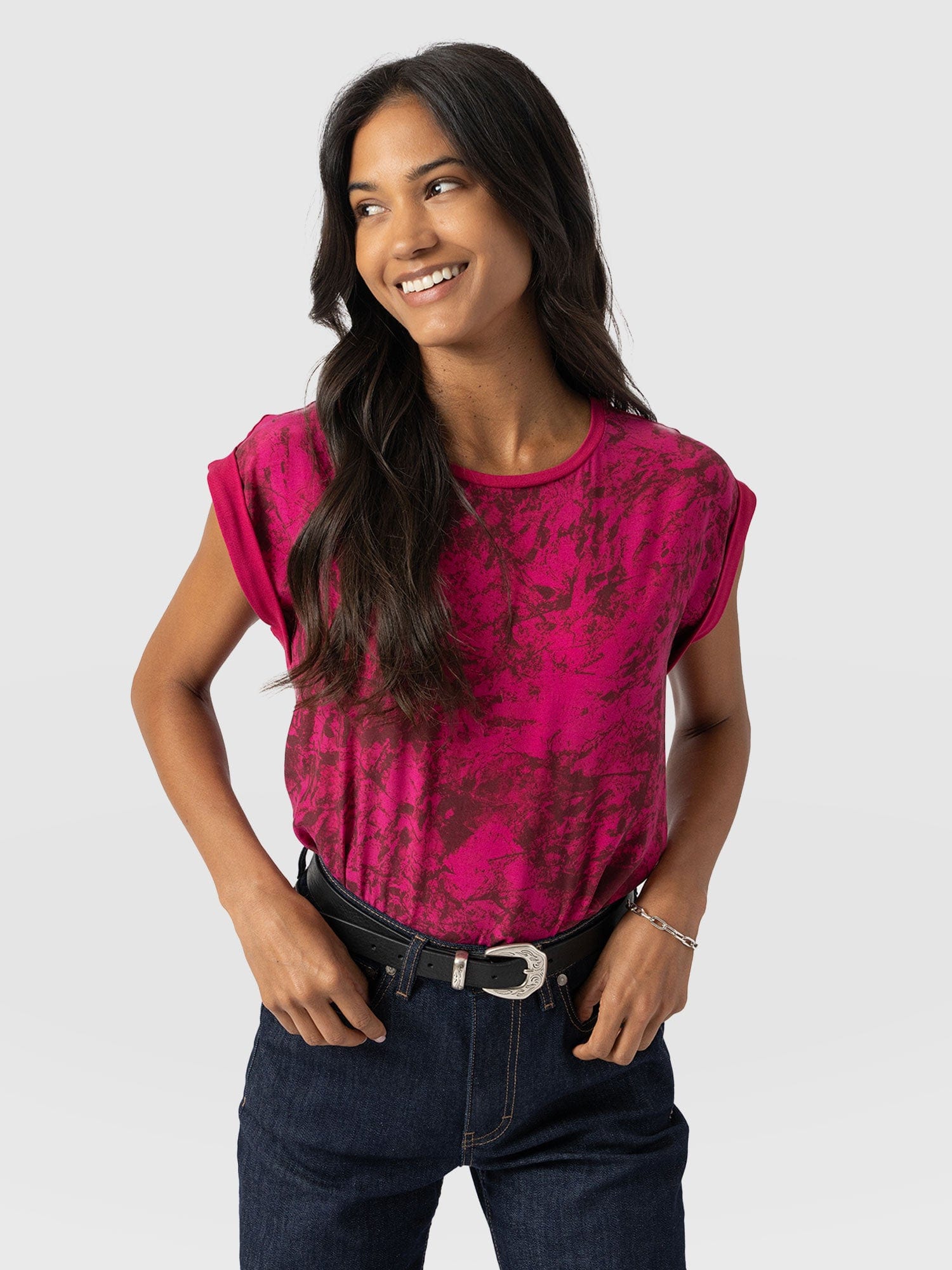 Turn Up Contrast Tee Pink Marble - Women's T-Shirts | Saint + Sofia® US