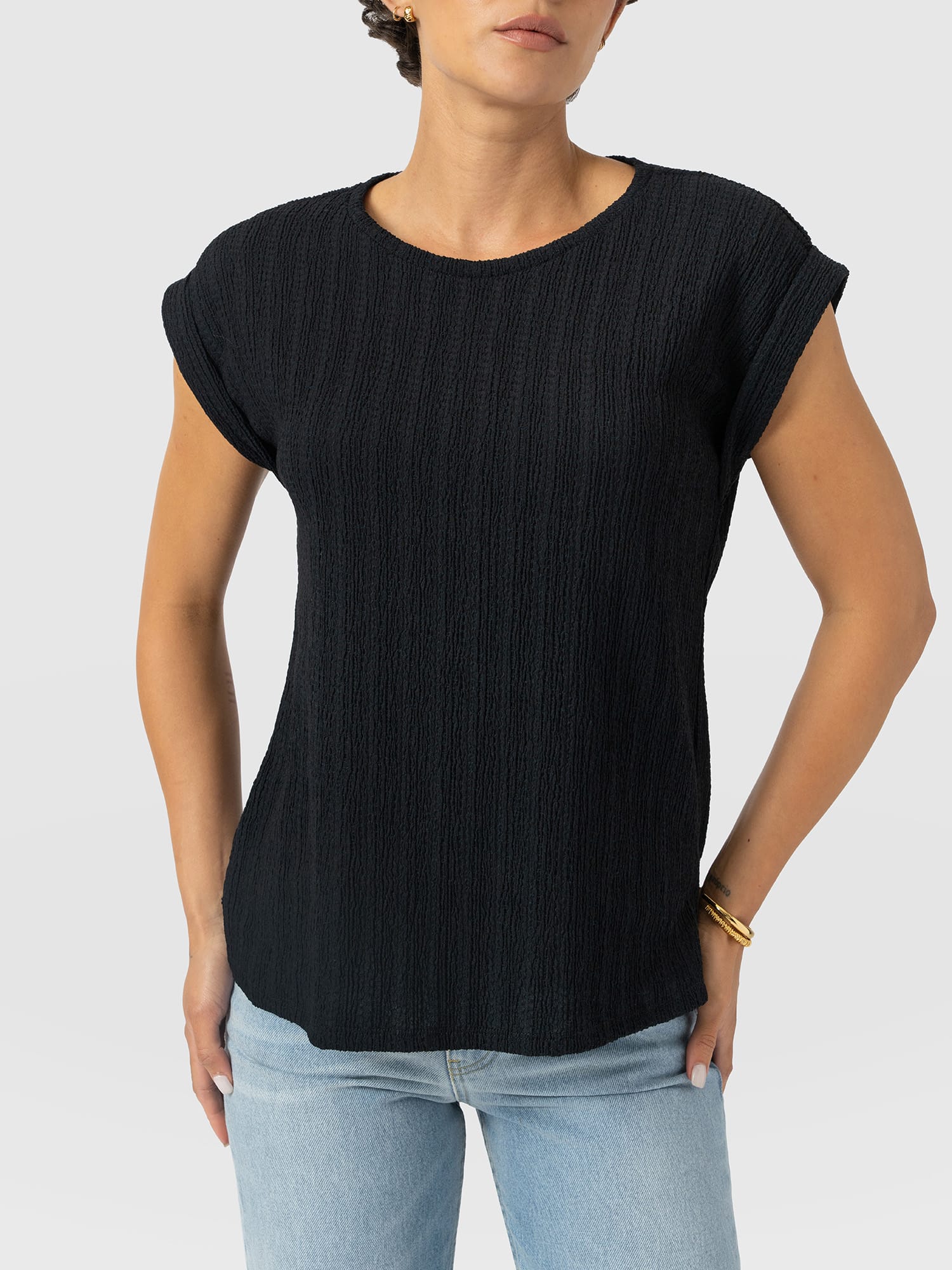 Turn Up Tee - Black Textured - Women's T-shirts | Saint and Sofia® USA