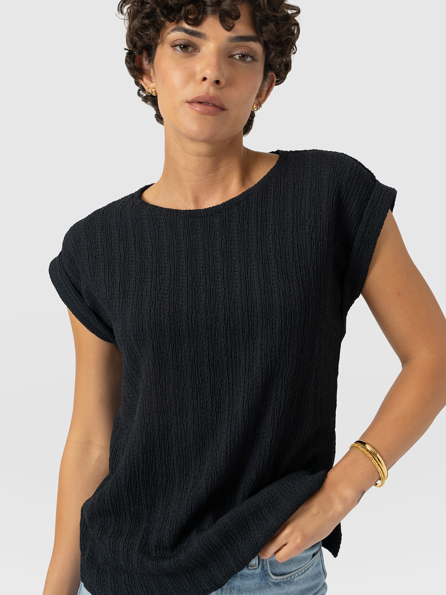 Turn Up Tee - Black Textured - Women's T-shirts | Saint and Sofia® USA