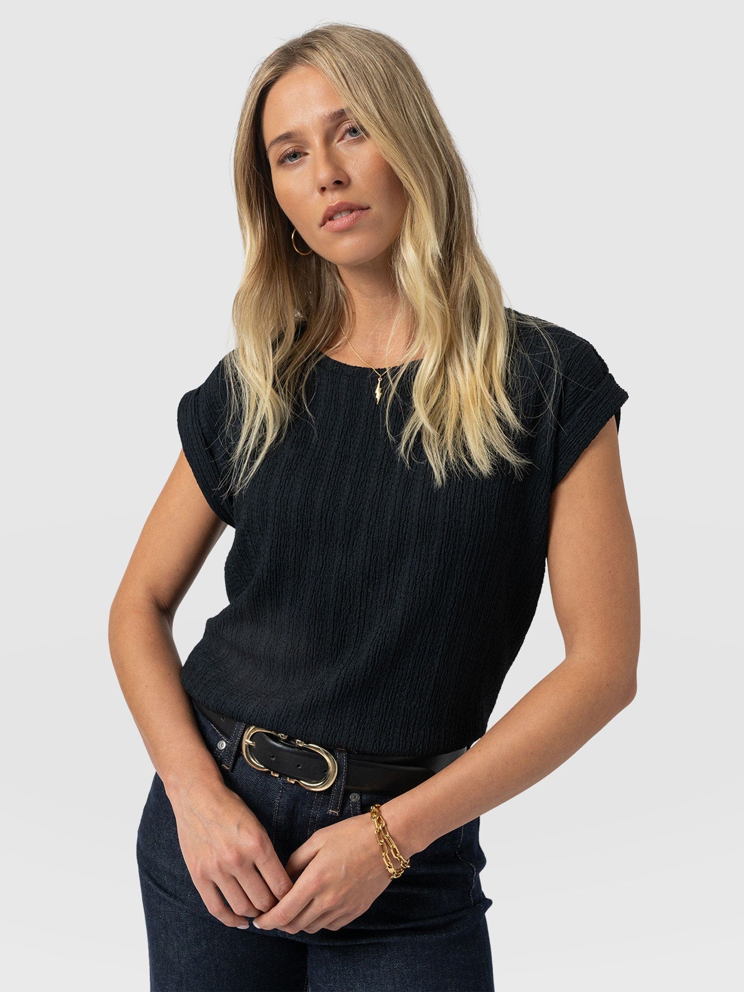 Turn Up Tee - Black Textured - Women's T-shirts | Saint + Sofia® USA