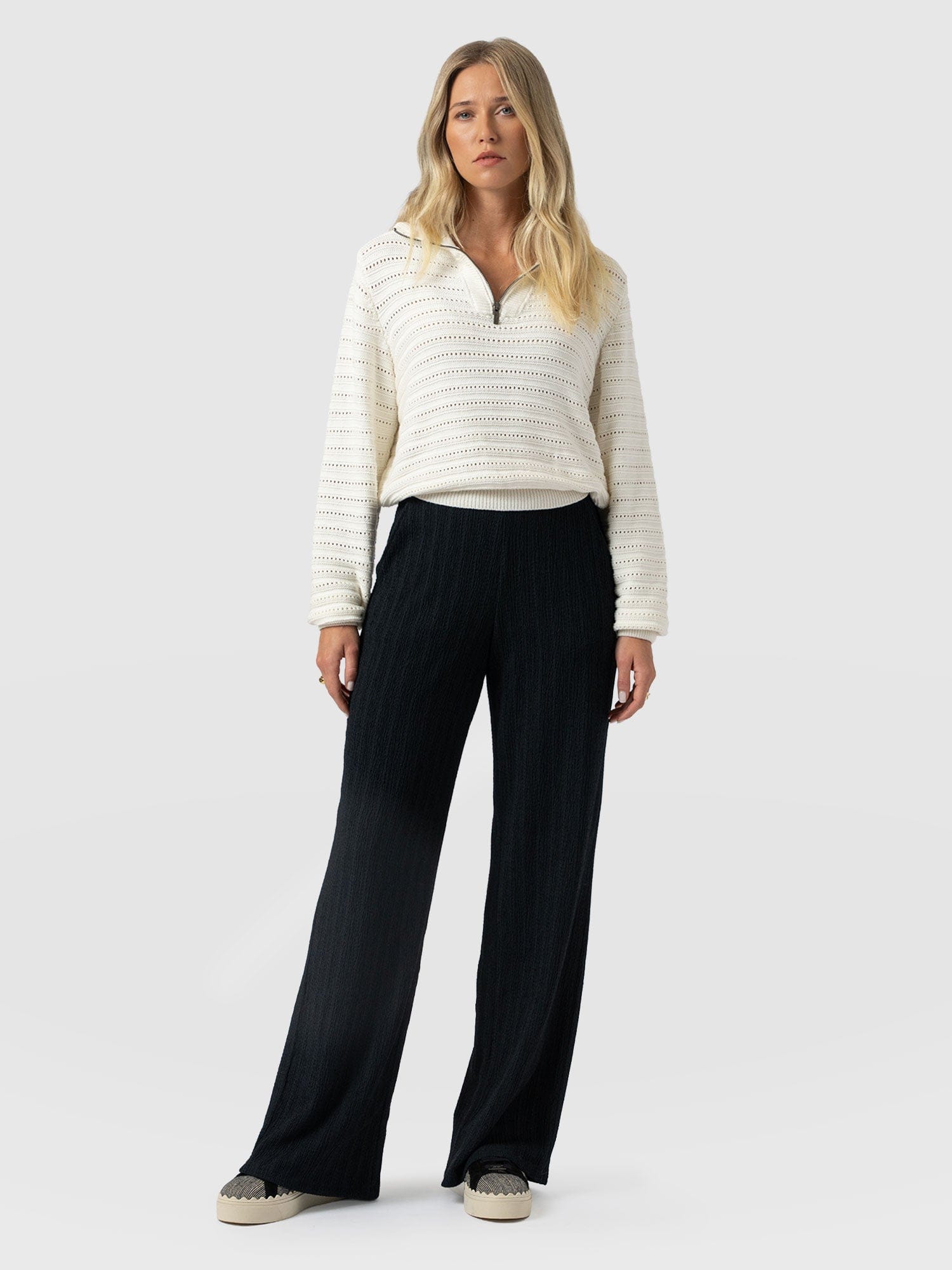 Victory Straight Leg Pant - Black Textured - Women's Pants | Saint + Sofia® USA