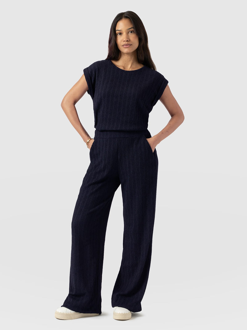Victory Straight Leg Pant - Navy Textured - Women's Pants | Saint and Sofia® USA