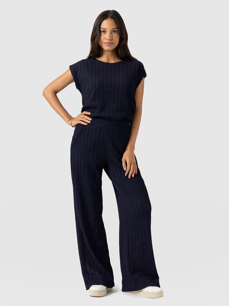 Victory Straight Leg Pant - Navy Textured - Women's Pants | Saint + Sofia® USA