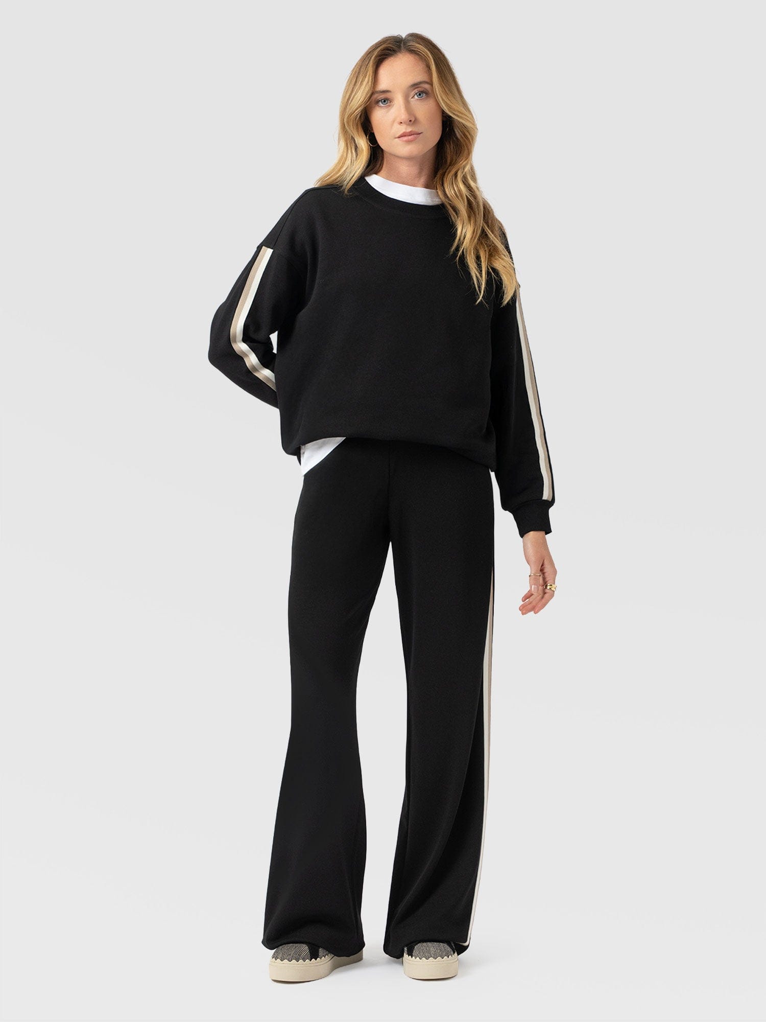 Victory Sweatshirt - Black - Cream/Beige Stripe - Women's Sweaters | Saint and Sofia® USA