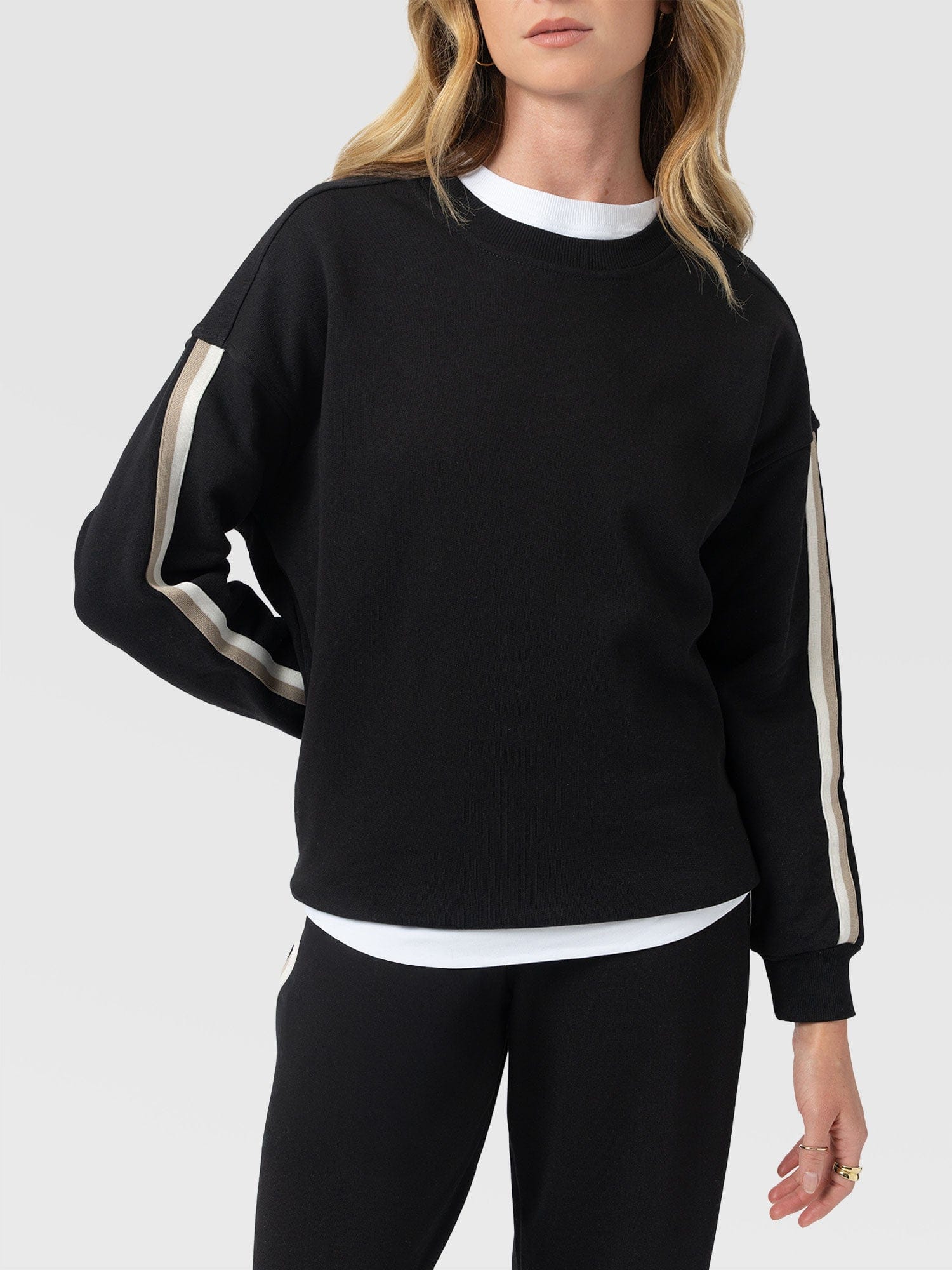Victory Sweatshirt - Black - Cream/Beige Stripe - Women's Sweaters | Saint and Sofia® USA