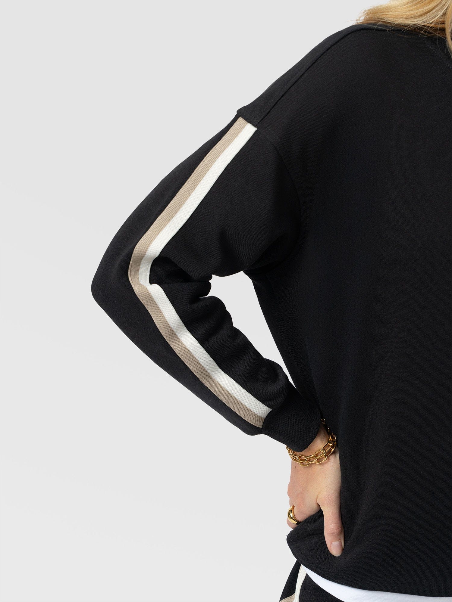 Victory Sweatshirt - Black - Cream/Beige Stripe - Women's Sweaters | Saint and Sofia® USA