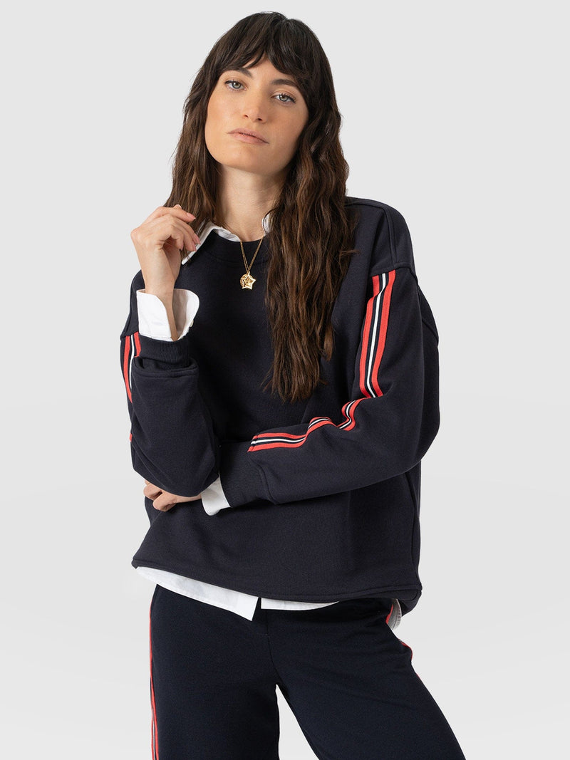 Hoxton Sweatshirt - Navy - Red Stripe - Women's Sweaters | Saint and Sofia® USA