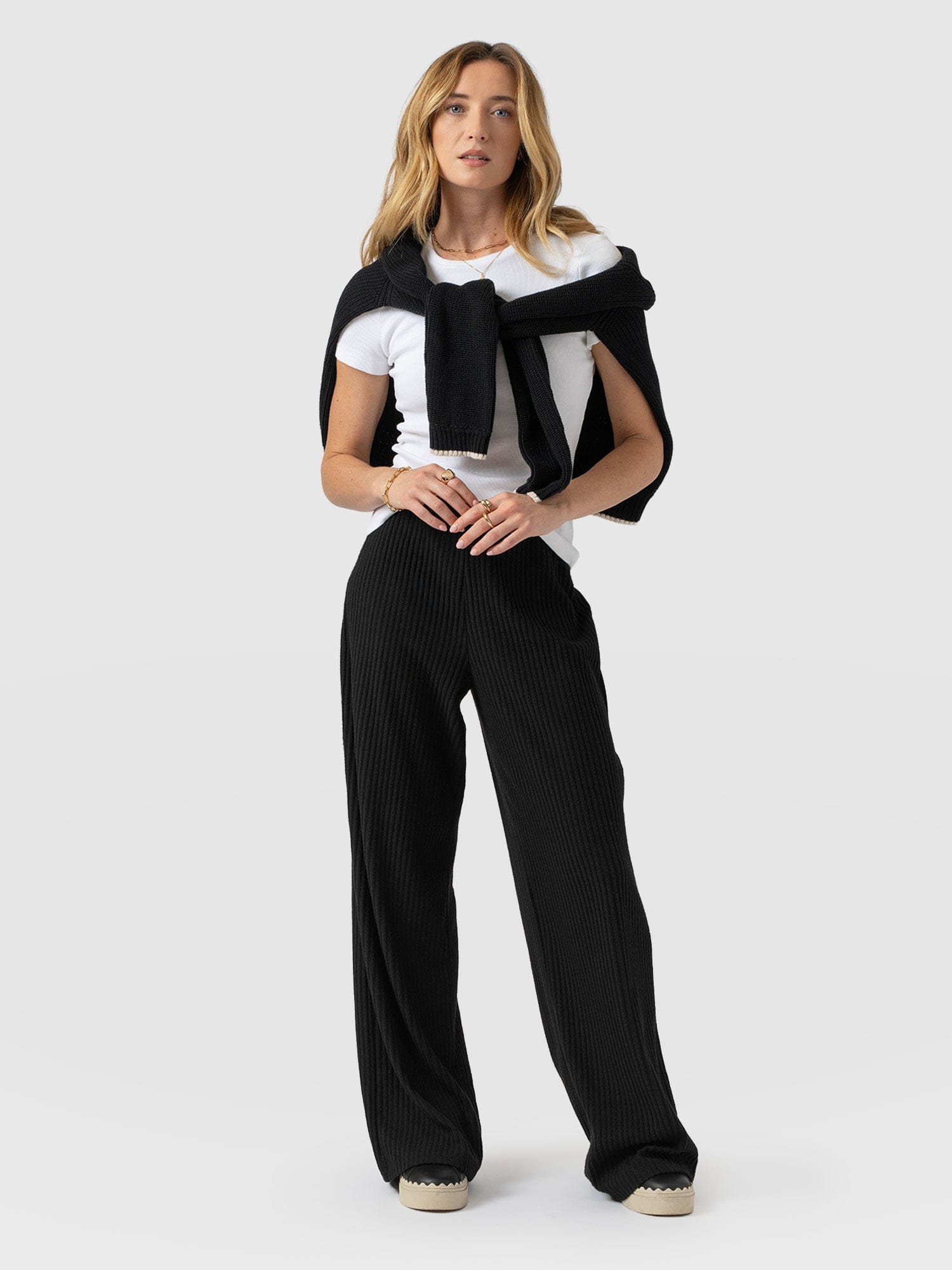 Victory Wide Leg Pant - Black Rib - Women's Pants | Saint + Sofia® USA