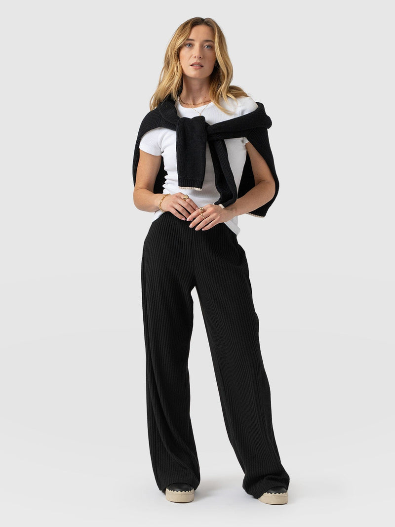 Victory Wide Leg Pant - Black Rib - Women's Pants | Saint + Sofia® USA