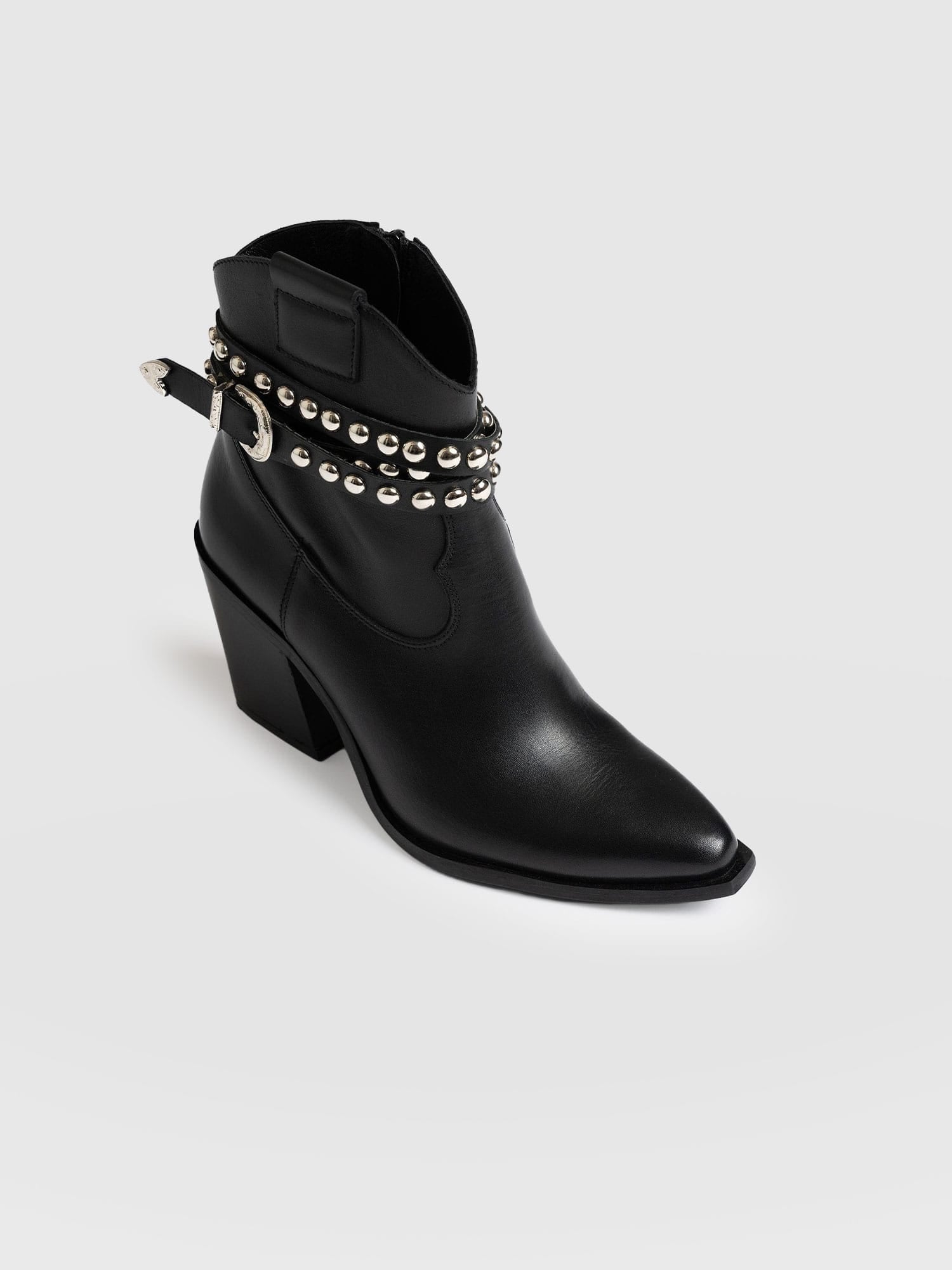 Western Studded Boot Black - Women's Leather Boots | Saint + Sofia® USA