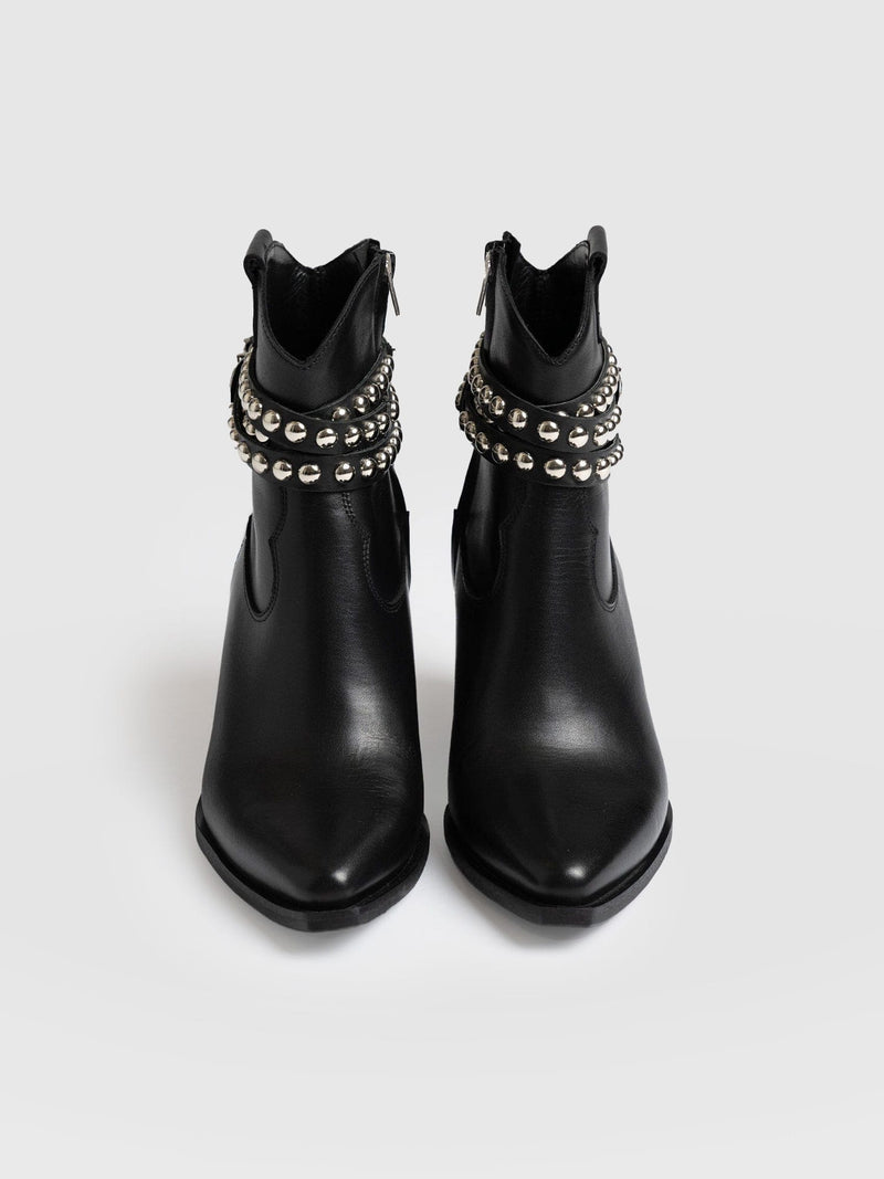 Western Studded Boot Black - Women's Leather Boots | Saint + Sofia® USA