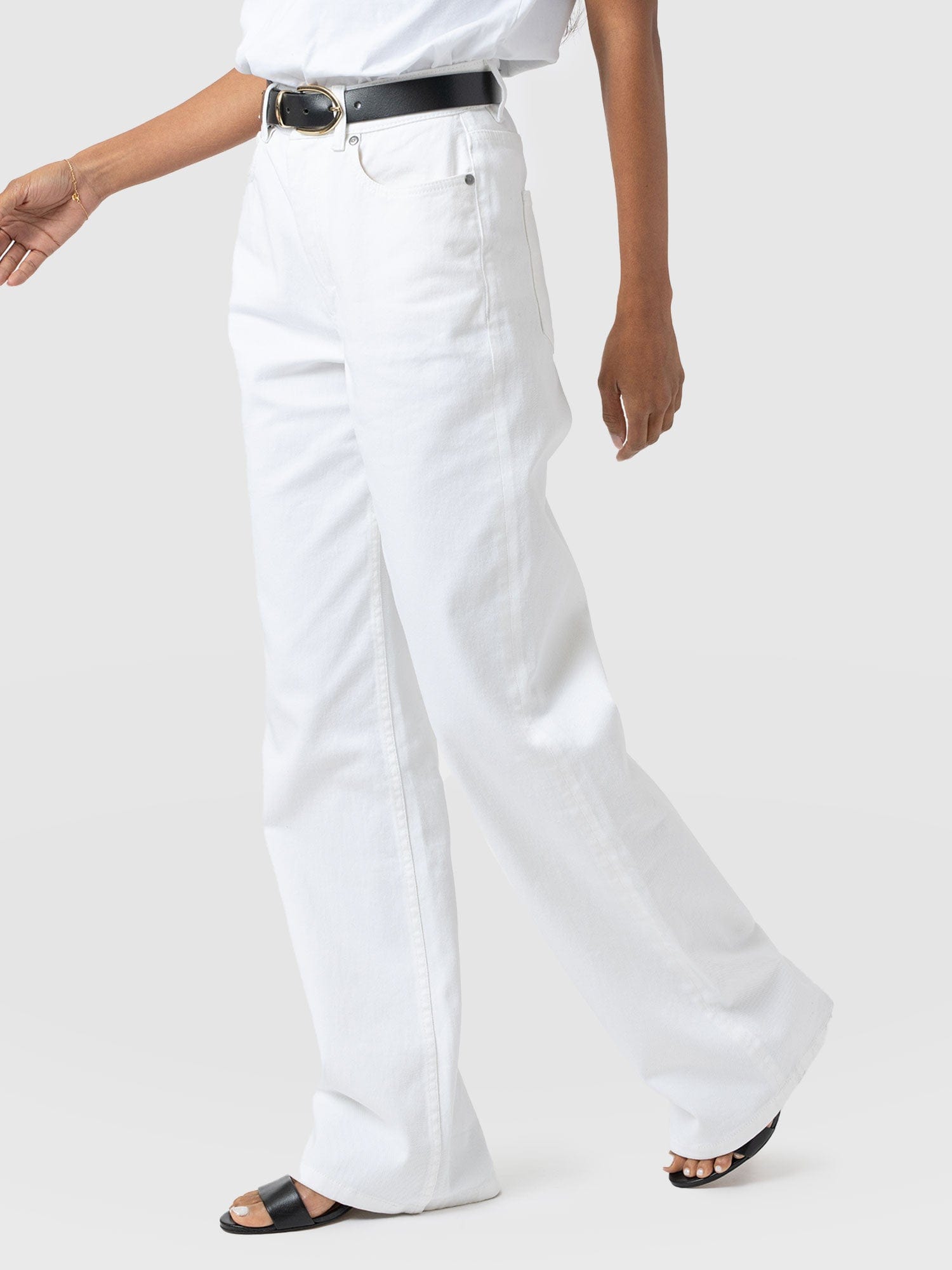 Adjustable Wide Leg Jean - White - Women's Denims | Saint + Sofia® USA