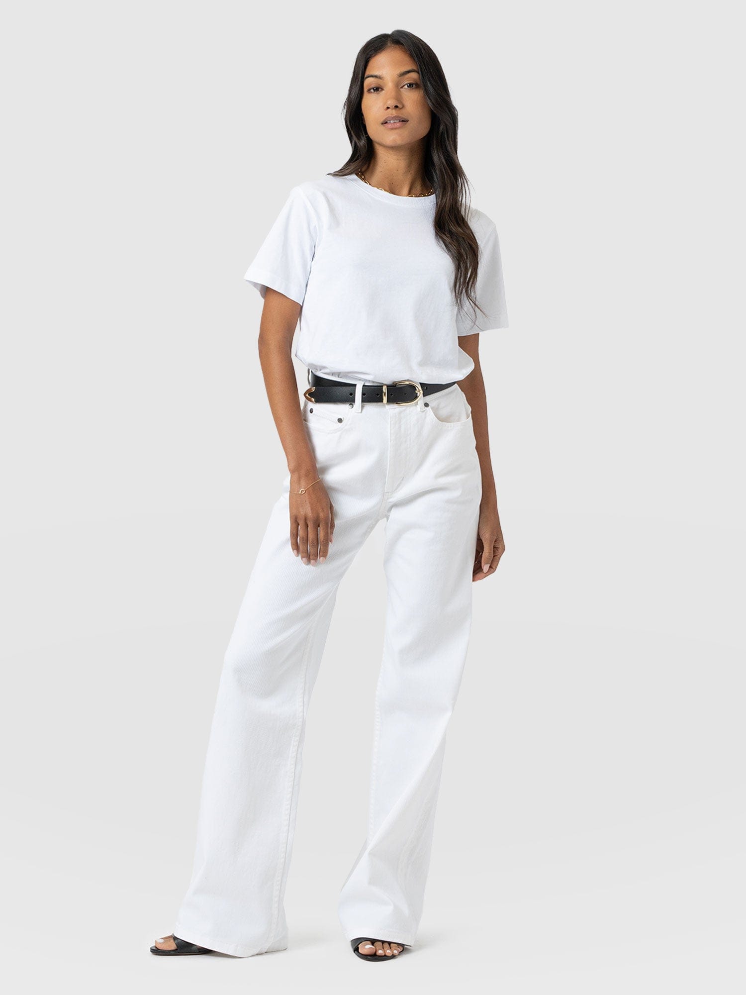 Adjustable Wide Leg Jean - White - Women's Denims | Saint + Sofia® USA