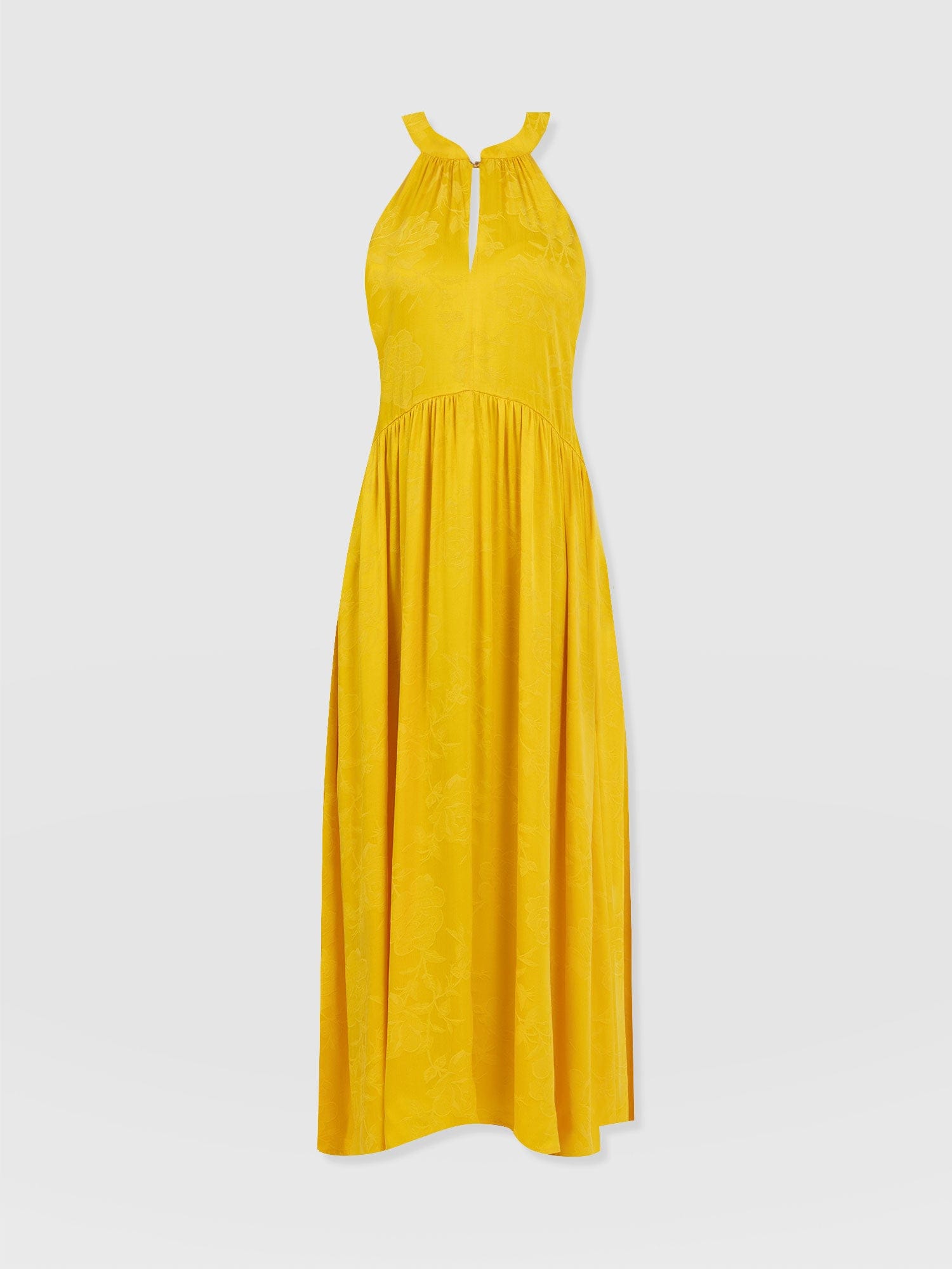 Zoey Halter Neck Dress - Yellow Jacquard - Women's Dresses | Saint + Sofia® USA