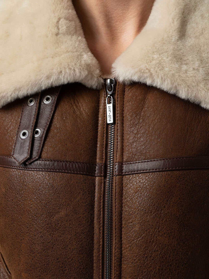 Amelia Aviator Jacket Brown - Women's Leather Jackets | Saint + Sofia® US