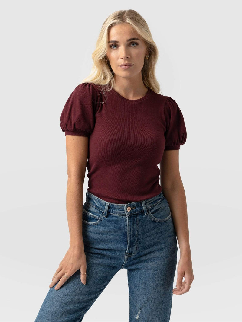Cavendish Tee Puff Sleeve Burgundy - Women's T-Shirts | Saint and Sofia® USA