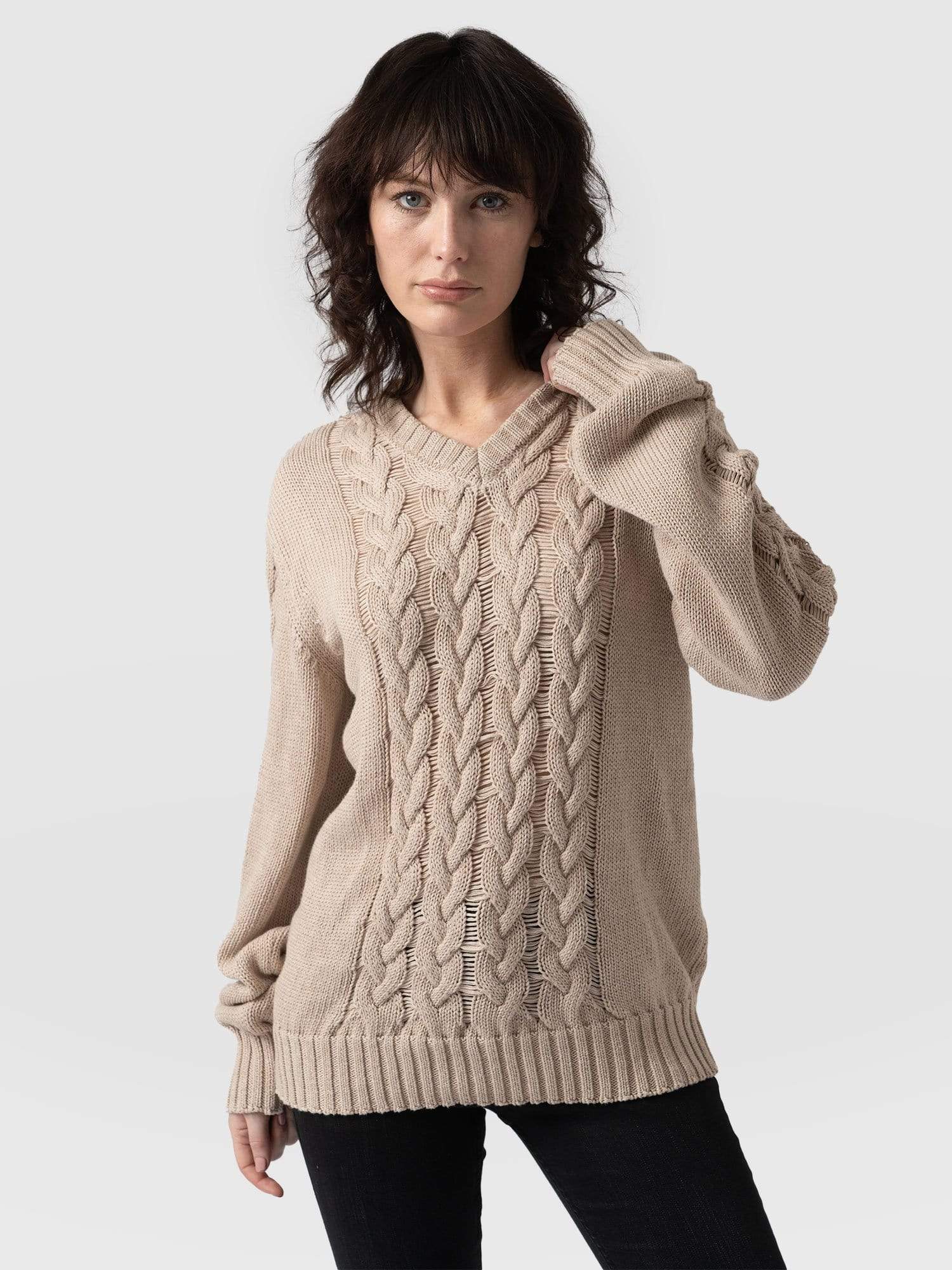Cotton Cable Knit Sweater - Beige