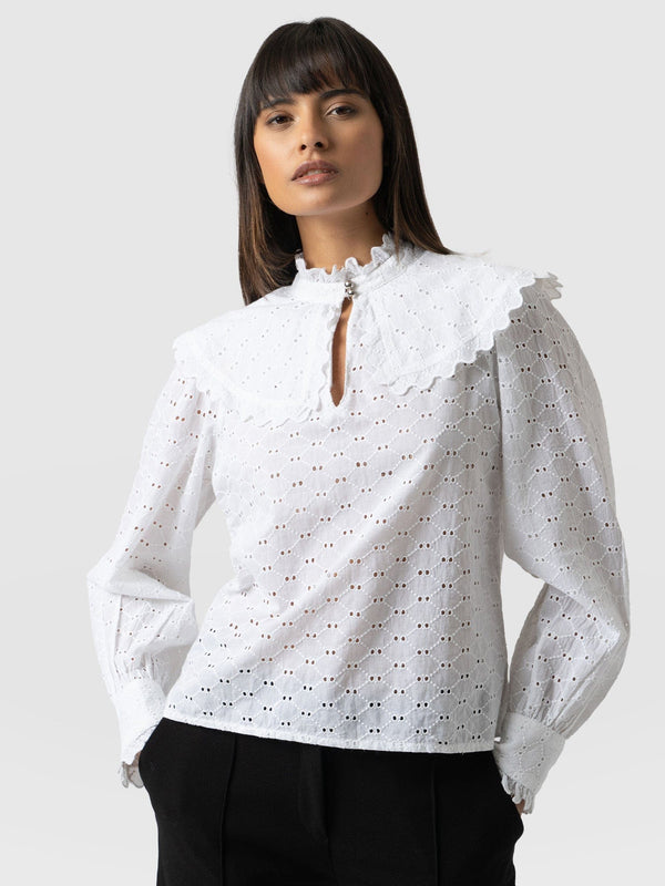 Courtney Collar Blouse White - Women's Shirts | Saint + Sofia® USA