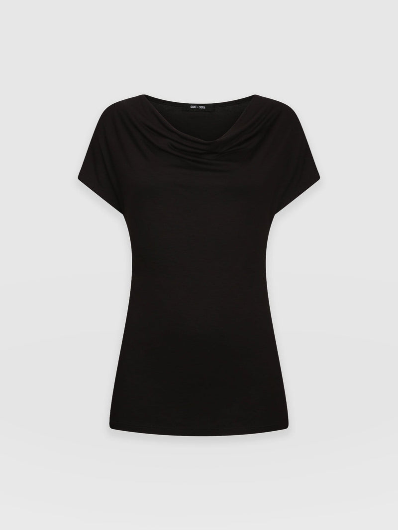 Cowl Neck Tee Black - Women's T-Shirts | Saint + Sofia® USA