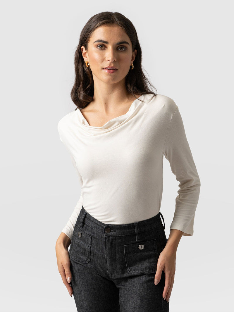Cowl Neck Tee Cream Long Sleeve - Women's T-Shirts | Saint + Sofia® USA