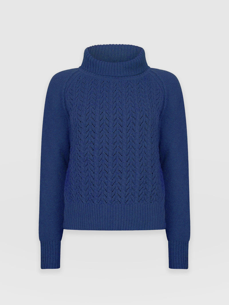 Glen Cable Knit Jumper Blue - Women's Jumpers | Saint + Sofia® UK