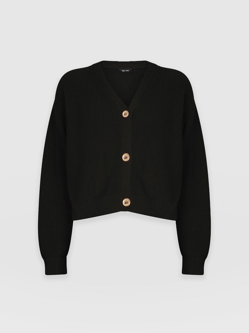 Soho Crop Cardigan Black - Women's Cardigans | Saint + Sofia® USA