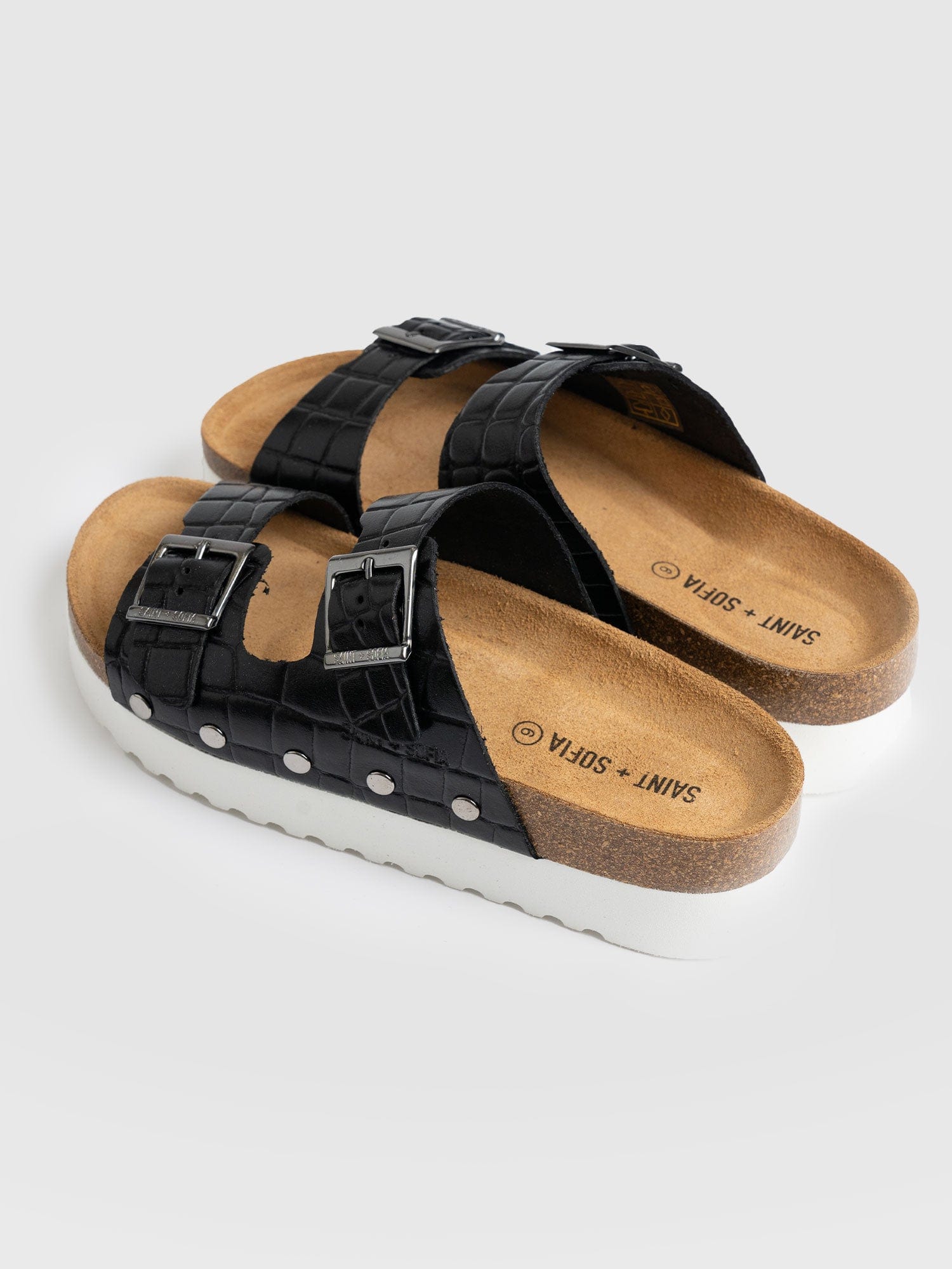 Sutton Slide Black Croc Studded - Women's Sandals | Saint + Sofia® USA