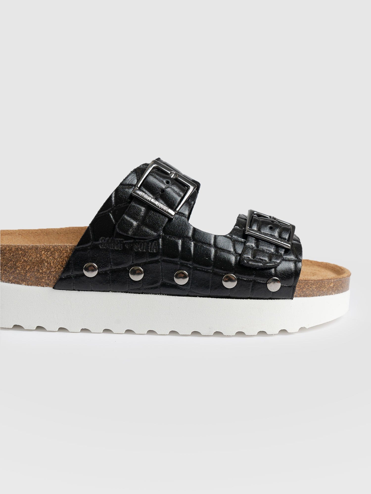 Sutton Slide Black Croc Studded - Women's Sandals | Saint + Sofia® USA