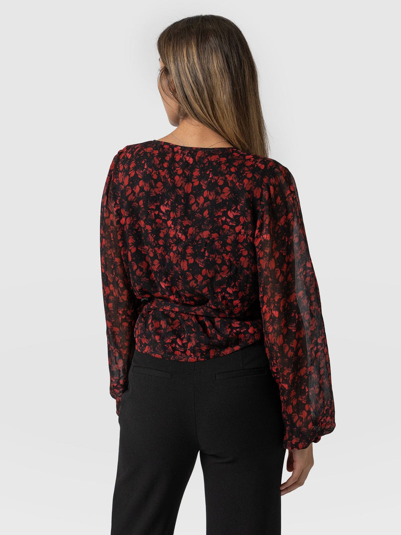Brook Wrap Blouse - Red Winter Floral