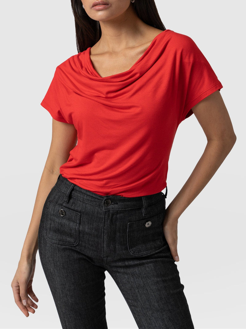 Cowl Neck Tee - Red