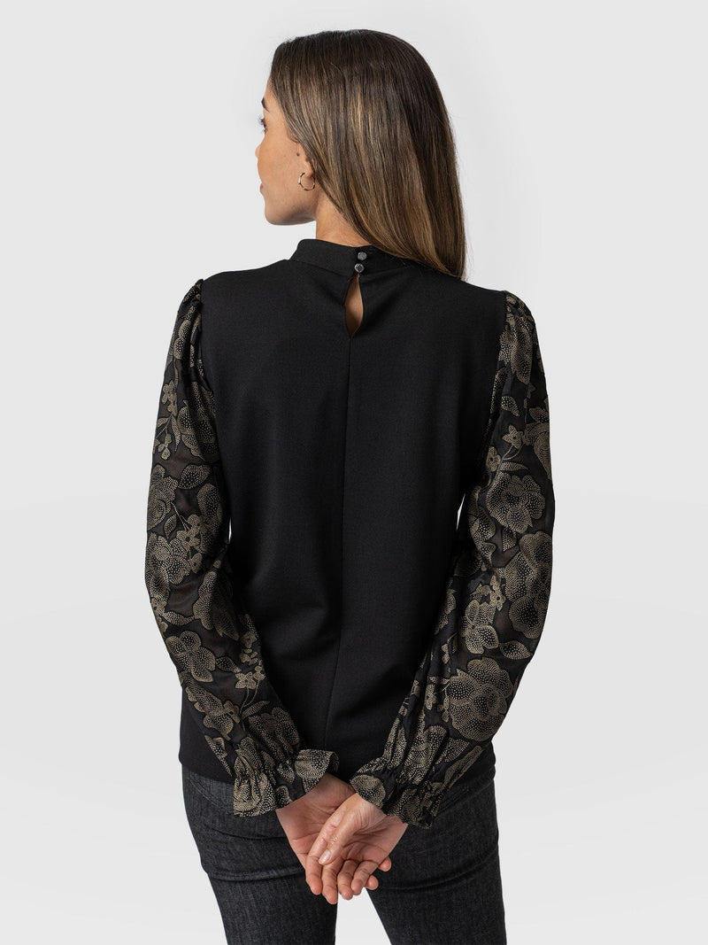 Penny Puff Long Sleeve Top - Black & Gold