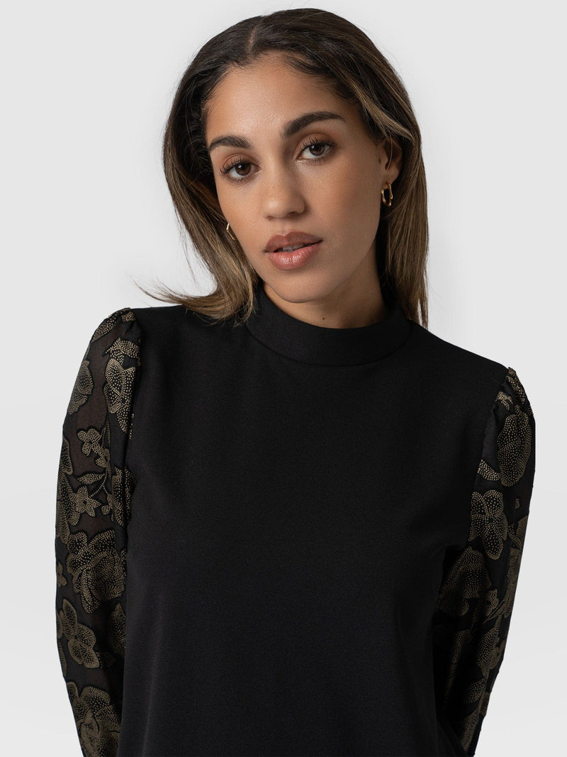 Penny Puff Long Sleeve Top - Black & Gold