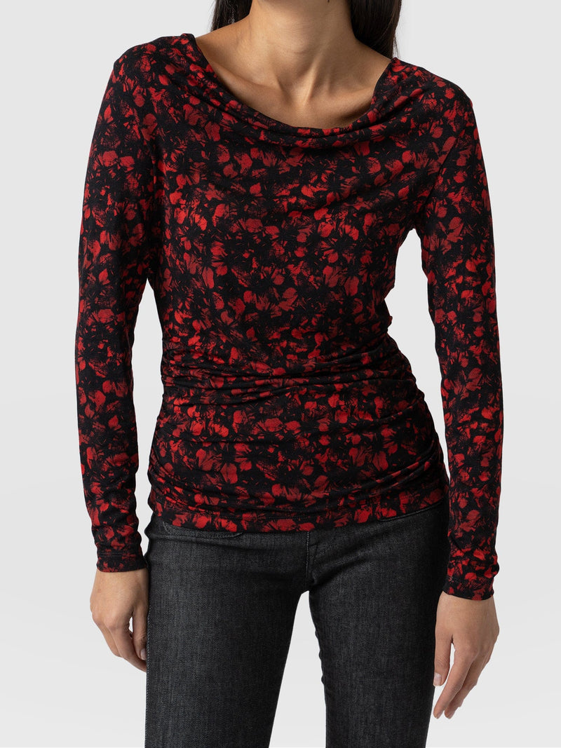 Matilda Ruched Tee - Red Winter Floral