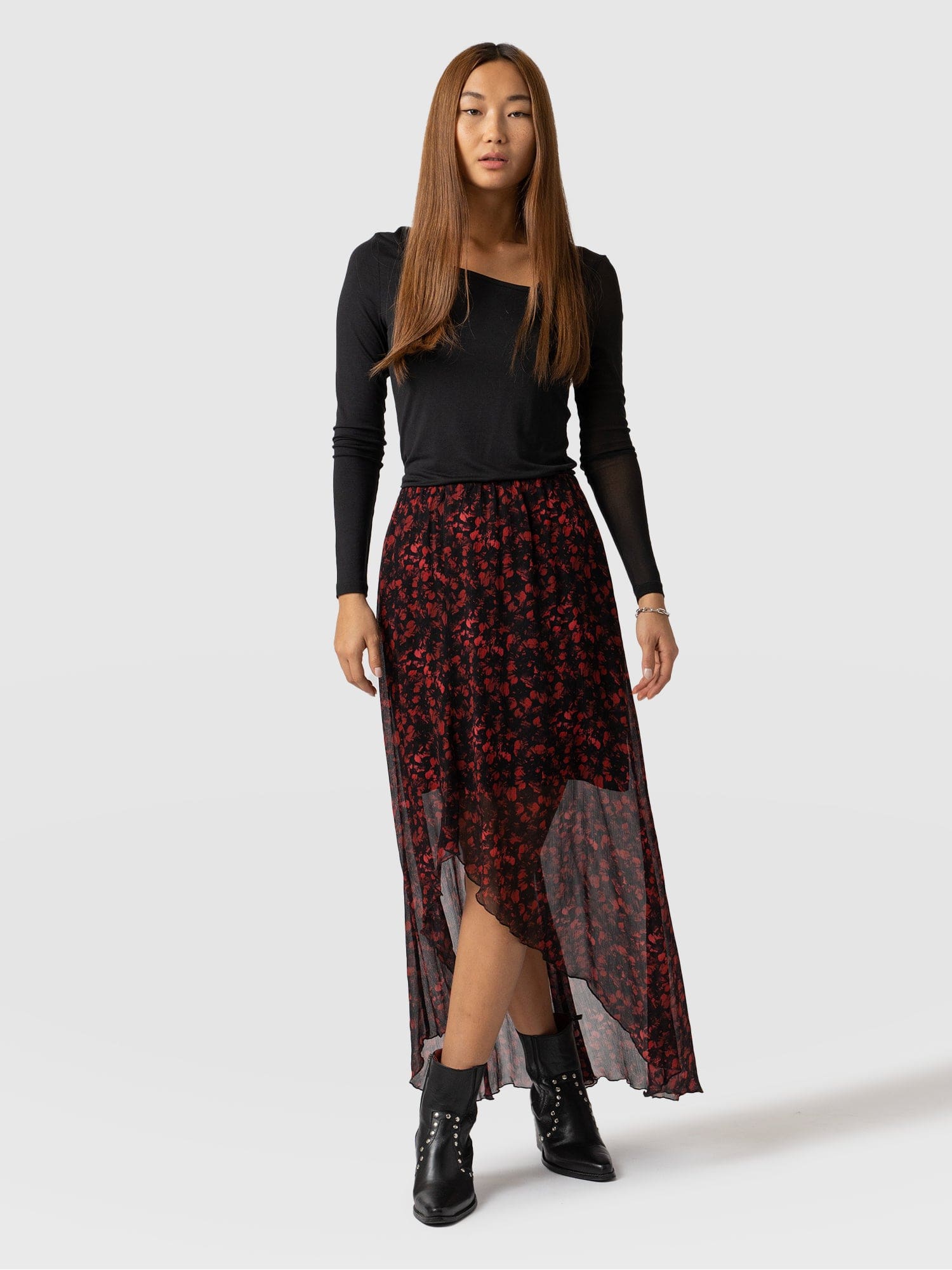 Lexie High Low Skirt - Red Amaryllis