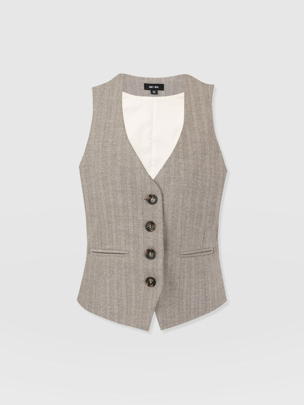 Astrid Vest - Brown Herringbone