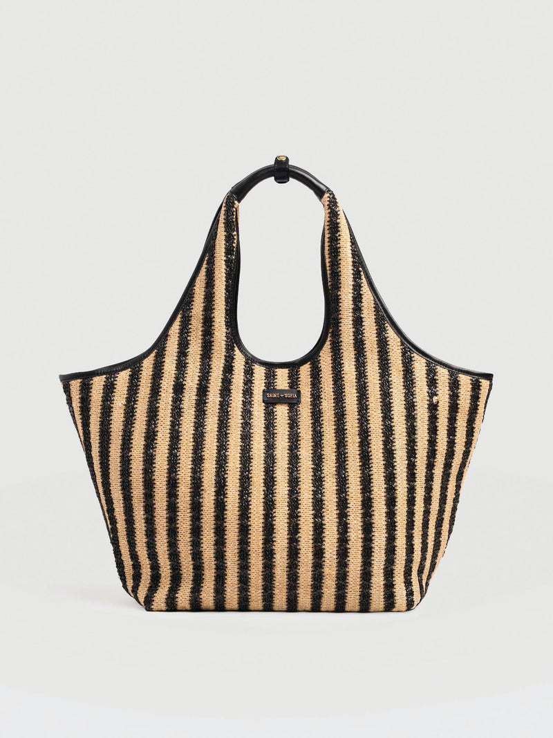 Large Stella Shoulder Tote Bag - Black Raffia